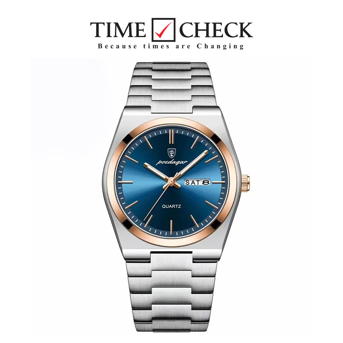 POEDAGAR 930 Luxury Watch - Silver Blue & Rose Gold