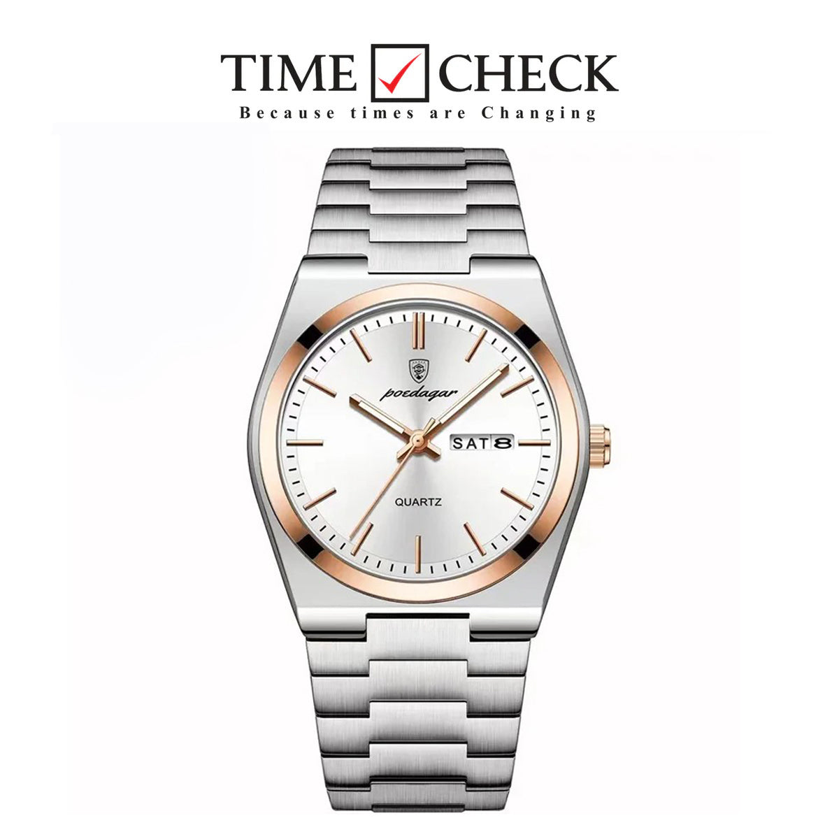 POEDAGAR 930 Luxury Watch - Silver & Rose Gold